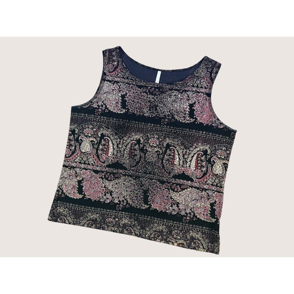 White Stag Black Pink Olive Paisley Tank Top XL/1X 16/18